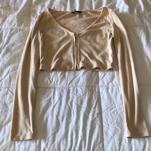 Zipper Placket Rib-knit Crop Tee